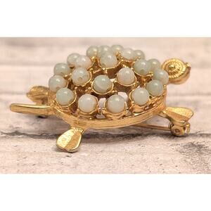 Gold Tone Turtle Brooch with Beads